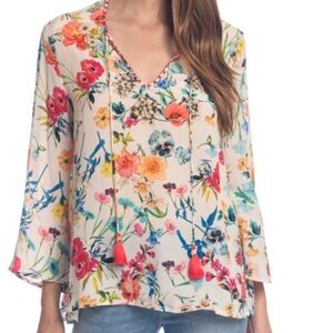 Feathers by Tolani Farah Bloom Popover Floral Blouse Embroidered Edge Top
